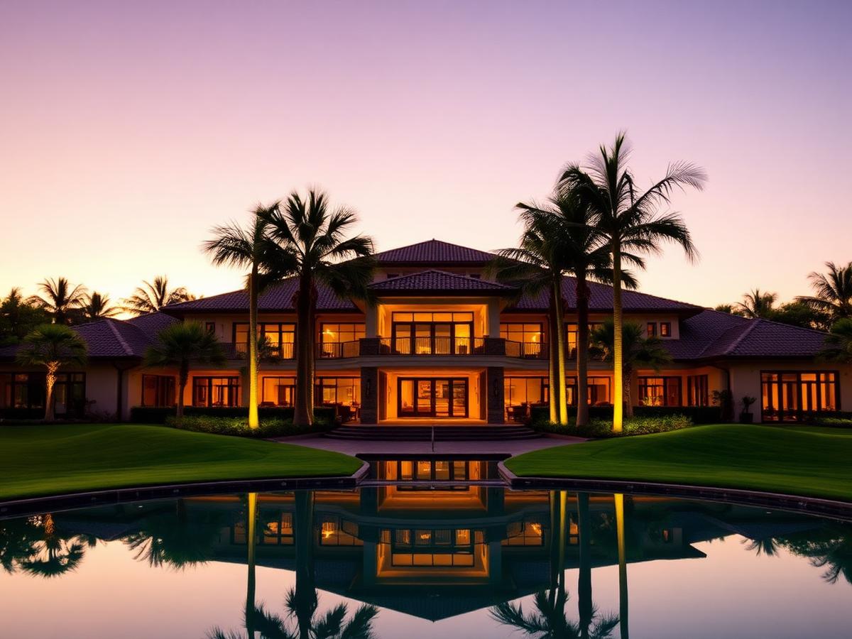 Thana City Country Club clubhouse at dusk